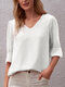 Swiss Dot Half Sleeve V-neck Blouse For Women - White