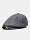 Men Woolen Cloth Blended Vintage Lattice Elastic Adjustable Warmth British Forward Hat Beret Flat Cap - Gray