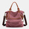 Women Casual Canvas Patchwork Large Capacity Tote Bag - Purple