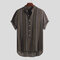 Mens Ethnic Style Printed Stripe Stand Collar Short Sleeve Loose Henley Shirts - Coffee