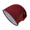 Women Men Knit Plush Warm Beanie Cap Outdoor Sports Cycling Double-breasted Hat - Wine Red