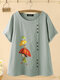 Cartoon Cat Print Short Sleeve Overhead 100% Cotton T-shirt For Women - Blue