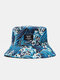 Unisex Cotton Cloth Double-side Starry Sky Wave Pattern Casual Ourdoor Sunshade Foldable Bucket Hats - Blue