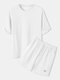 Mens Contrast Faux Twinset Drop Shoulder Textured Two Pieces Outfits - White