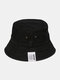 Unisex Washed Distressed Denim Solid Color Letter Cloth Label All-match Sunshade Bucket Hat - Black