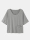 Solid Color O-neck Dolman Sleeve Plus Size T-shirt for Women - Grey