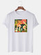 Mens Cartoon Mushroom Print Short Sleeve Preppy T-Shirt - White