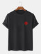 Mens Rose Chest Print Crew Neck 100% Cotton Short Sleeve T-Shirts - Black