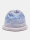 Women Mixed Color Knitted Tie-dye Gradient Color Vintage Fashion Warmth Brimless Beanie Hat - Pink Blue