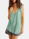 Solid Sleeveless V-neck Casual Tank Top For Women - Light Green