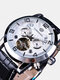 Fashion Men Automatic Watch Week Year Genuine Leather Strap Display Mechanical Watch - Silver