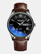 7 Colors Leather Stainless Steel Men Casual Business Watch Waterproof Pointer Calendar Quartz Watch - Black Case Silver Pointer Brown 