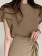 Solid Ruffle Short Sleeve Blouse For Women - Khaki
