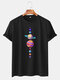 Mens Cotton Multi Colored Planet Print Round Neck Casual Short Sleeve T-Shirts - Black
