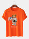 Mens Cartoon Astronaut Bear Print Cotton Short Sleeve Casual T-Shirt - Orange