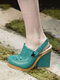 Plus Size Women Trendy Vintage Casual Breathable Hollow Slingback Heels - Blue