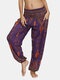 Bohemian Ethnic Feather Print Sports Yoga Bloomers Pants - Purple