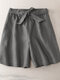 Solid Casual Wide Leg Shorts With Belt For Women - Gray