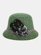 Women Woolen Fashion Elegant Floral Pattern Keep Warm Thermal Hat Bucket Hat - Green