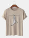 Camisetas de manga corta de algodón con gráfico de tiburón pesca para hombre - Caqui