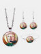 3 Pcs Ldyllic Scenery Men Women Jewelry Set Printed Adjustable Glass Necklace Earrings Bracelet - #09