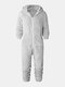 Men Teddy Fleece Warm Heated Comfy Jumpsuits Zip Up One Piece Long Sleeve Loungewear Hooded Jumpsuit - Gray