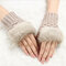 Women Winter Warm Knitted Thicken Fingerless Gloves Artificial Rabbit Hair Half Finger Sleeve - Khaki