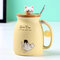 كوب قهوة سيراميك بسعة 500 مل ، كوب ماء بنمط قطة جميل مع غطاء - الأصفر