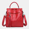 Women Multi-Carry Anti theft Tassel Multi-pocket Crossbody Bag Backpack - Red