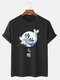 Mens Crane Chinese Character Graphic Cotton Short Sleeve T-Shirts - Black