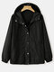 Solid Button Casual Zip Front  Women Windbreaker Jacket - Black