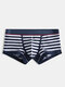 Men Striped Cotton Boxer Briefs Comfortable Contrast Color Contour Pouch Underwear - Blue 2#