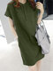 Solid Pocket Button Front Casual Dress With Belt - Army Green