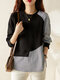 Blusa casual con manga de botón Cuello y retazos a rayas para mujer Diseño - Negro