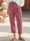 Women Solid Color Button Detail Casual Straight Pants - Pink