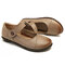 Women Comfy Round Toe Soft Leather Hook Loop Flats - Brown