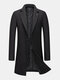 Mens Mid-Length Woolen Single-Breasted Warm Business Casual Thicken Overcoat - Black