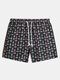 Ethnic Style Pattern Swim Shorts Drawstring Quick Drying Casual Beachwear Board Shorts for Men - Black