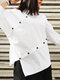Damen-Hemd mit unregelmäßigem Knopfdesign, einfarbig, langärmelig - Weiß