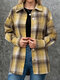 Check Print Button Lapel Long Sleeve Shacket Jacket - Yellow