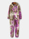 Women Plus Size Tie Dye Fluffy Plush Zipper Front Kangaroo Pocket Home Jumpsuits - Purple