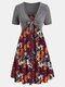 Bohemian Floral Printed Two Piece Straps Midi Dress - #08