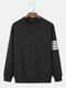 Mens Side Stripe Crew Neck Drop Shoulders Cotton Casual Pullover Sweatshirts - Black