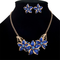 Vintage Pendant Jewelry Set Multicolor Flower Pendant Gold Leaf Chain Necklace Earrings for Women - Blue