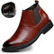Men Cow Leather Non Slip Elastic Panels Slip On Chelsea Boots - Brown 1