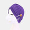 Gorrita tejida de color sólido Gorra de cáncer Botón de estilo nacional Orejas montables para evitar estrangulamiento - púrpura