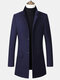 Mens Winter Warm Solid Color Woolen Mid-long Long Sleeve Button Coat - Navy