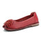 Socofy Leather Breathable Hollow Out Soft Floral Casual Flats - Red