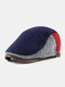 Men Knitted Patchwork Color-match Casual Warmth Beret Flat Cap - Dark Blue