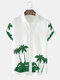 Mens Coconut Tree Print Button Up Holiday Cotton Short Sleeve Shirts - White